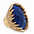 Oval Blue Faceted Resin Stone, Diamante Cocktail Flex Ring In Gold Plating - 35mm Across - Size 7/8 - view 3