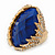 Oval Blue Faceted Resin Stone, Diamante Cocktail Flex Ring In Gold Plating - 35mm Across - Size 7/8 - view 7