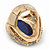Oval Blue Faceted Resin Stone, Diamante Cocktail Flex Ring In Gold Plating - 35mm Across - Size 7/8 - view 4