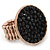Gold Tone, Black Glass Bead, Coin Shape Flex Ring - 30mm Across - Size 7/8 - view 3