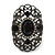 Large Victorian Filigree Black Glass Crystal Oval Ring In Gun Metal Finish - Flex - 45mm Across - Size 7/8 - view 5