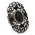 Large Victorian Filigree Black Glass Crystal Oval Ring In Gun Metal Finish - Flex - 45mm Across - Size 7/8 - view 7