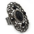 Large Victorian Filigree Black Glass Crystal Oval Ring In Gun Metal Finish - Flex - 45mm Across - Size 7/8 - view 6