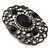 Large Victorian Filigree Black Glass Crystal Oval Ring In Gun Metal Finish - Flex - 45mm Across - Size 7/8 - view 3