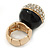 Statement Pave-Set Crystal, Black Enamel 'Ball' Flex Ring In Gold Plating - 25mm Across - Size 7/8 - view 2