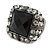 Faceted Black Glass Square Stone and Diamante Gun Metal Stretch Ring - 25mm Length - Expandable Size 7/8 - view 2