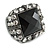 Faceted Black Glass Square Stone and Diamante Gun Metal Stretch Ring - 25mm Length - Expandable Size 7/8