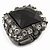 Faceted Black Glass Square Stone and Diamante Gun Metal Stretch Ring - 25mm Length - Expandable Size 7/8 - view 8