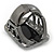 Vintage Square Black Glass Stone Flex Ring In Gun Metal Finish - 32mm Across - Size 8/9 - view 8