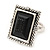 Vintage Inspired Square, Black Acrylic Bead Flex Ring In Silver Tone - 25mm Across - Size 7/8 - view 9