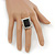 Vintage Inspired Square, Black Acrylic Bead Flex Ring In Silver Tone - 25mm Across - Size 7/8 - view 2