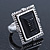 Vintage Inspired Square, Black Acrylic Bead Flex Ring In Silver Tone - 25mm Across - Size 7/8