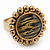 Antique Gold Effect Round 'Tigra' Animal Print Ring with Acrylic Gem - 20mm Size 7/8 Expandable - view 2