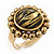 Antique Gold Effect Round 'Tigra' Animal Print Ring with Acrylic Gem - 20mm Size 7/8 Expandable