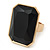 Faceted Rectangular Black Glass Ring In Gold Plating - 27mm Across - Adjustable - Size 7/8 - view 2