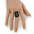 Faceted Rectangular Black Glass Ring In Gold Plating - 27mm Across - Adjustable - Size 7/8 - view 4