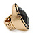 Oval, Black Faceted Glass Stone Flex Ring In Gold Plating - 35mm Across - Size 7/8 - view 6