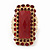 Square Red Acrylic Bead, Diamante Flex Cocktail Ring In Gold Plating - 35mm Across - Size 7/9 - view 6