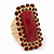 Square Red Acrylic Bead, Diamante Flex Cocktail Ring In Gold Plating - 35mm Across - Size 7/9 - view 3