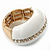 White Enamel Dome Shaped Stretch Cocktail Ring In Gold Plating - 2cm Length - Size 7/8 - view 6