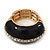 Black Enamel Dome Shaped Stretch Cocktail Ring In Gold Plating - 2cm Length - Size 7/8 - view 5
