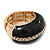 Black Enamel Dome Shaped Stretch Cocktail Ring In Gold Plating - 2cm Length - Size 7/8 - view 2