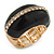 Black Enamel Dome Shaped Stretch Cocktail Ring In Gold Plating - 2cm Length - Size 7/8