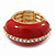 Red Enamel Dome Shaped Stretch Cocktail Ring In Gold Plating - 2cm Length - Size 7/8 - view 6
