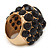 Statement Black Crystal Dome Shaped Cocktail Flex Ring Gold Tone - 30mm Across - Size 8 - view 5