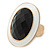 Oval, White Enamel With Black Glass Stone Flex Ring In Gold Plating - 35mm Across - Size 7/8 - view 2