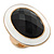 Oval, White Enamel With Black Glass Stone Flex Ring In Gold Plating - 35mm Across - Size 7/8