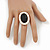 Oval, White Enamel With Black Glass Stone Flex Ring In Gold Plating - 35mm Across - Size 7/8 - view 3