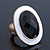 Oval, White Enamel With Black Glass Stone Flex Ring In Gold Plating - 35mm Across - Size 7/8 - view 4