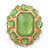 Statement Lime Green Glass Bead Dome Shaped Cocktail Flex Ring In Brushed Gold - 40mm Across - Size 7/8 - view 4