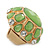 Statement Lime Green Glass Bead Dome Shaped Cocktail Flex Ring In Brushed Gold - 40mm Across - Size 7/8 - view 6