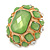 Statement Lime Green Glass Bead Dome Shaped Cocktail Flex Ring In Brushed Gold - 40mm Across - Size 7/8 - view 2