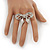 Rhodium Plated Diamante 'Bow' Ring - Adjustable (Size 7/9) - view 3