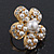 Caviar Simulated Pearl and Swarovski Crystal Floral Cocktail Ring in Gold Plating - 30mm Size 7/8 Adjustable - view 6