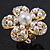 Caviar Simulated Pearl and Swarovski Crystal Floral Cocktail Ring in Gold Plating - 30mm Size 7/8 Adjustable - view 4