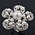 Caviar Simulated Pearl and Swarovski Crystal Floral Rhodium Plated Cocktail Ring - 30mm Size 7/8 Adjustable - view 5