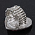 Rhodium Plated Swarovski Crystal Paved 'Be Mine' Heart Shaped Cocktail Stretch Ring - 3cm Length - Adjustable Size 7/8 - view 5