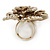 Oversized Embellished Rose Cocktail Ring In Burnt Gold Metal - Size 7/8 - Adjustable - view 4