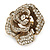 Oversized Embellished Rose Cocktail Ring In Burnt Gold Metal - Size 7/8 - Adjustable - view 6