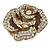 Oversized Embellished Rose Cocktail Ring In Burnt Gold Metal - Size 7/8 - Adjustable - view 7