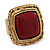 Burgundy Red Resin Stone Square Flex Ring In Gold Plating - 32mm Width - Size 7/9 - view 2