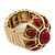 Vintage Ruby Red Coloured Glass Stone Oval Flex Ring In Burn Gold Finish - 25mm Length - Size 8/9 - view 7