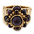 Vintage Purple Glass Stone, Crystal Floral Flex Ring In Burn Gold Finish - 20mm Diameter - Size 8/9 - view 3
