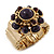 Vintage Purple Glass Stone, Crystal Floral Flex Ring In Burn Gold Finish - 20mm Diameter - Size 8/9 - view 2