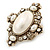 Vintage Inspired Oversized Oval, Crystal, Simulated Pearl Flex Cocktail Ring In Antique Gold Tone - 60mm L - Size 7/8 - view 8