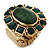 Chunky Oval, Forest Green Glass Bead Flex Ring In Gold Plating - 30mm Across - Size 7/8 - view 6